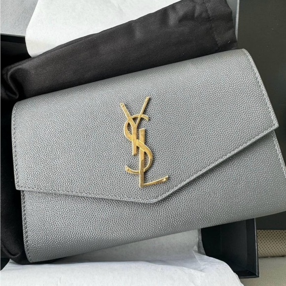 YSL Uptown Wallet on Chain - Gray/Storm - Picture 1 of 4